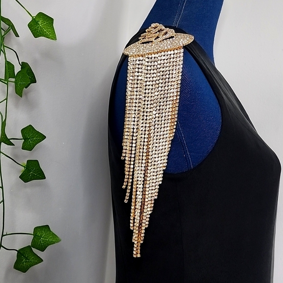 Large Statement Rose Flower Brooch Pin Yellow Gold Rhinestone Fringe New - Picture 13 of 13